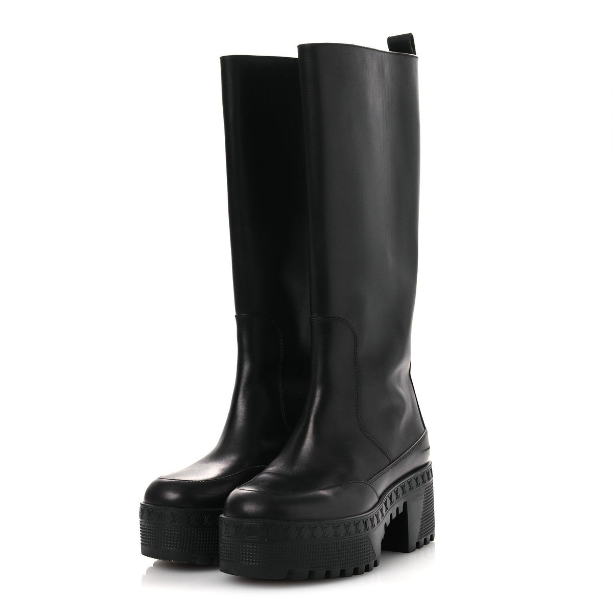 Calfskin Laureate Platform High Boots 36 Black