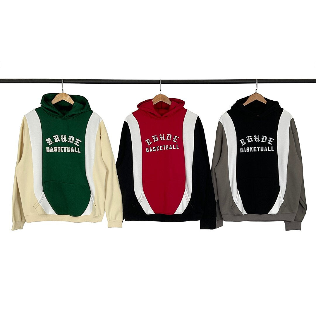 RHUDE Vintage Color Block Fleece Lined Winter Hoodie
