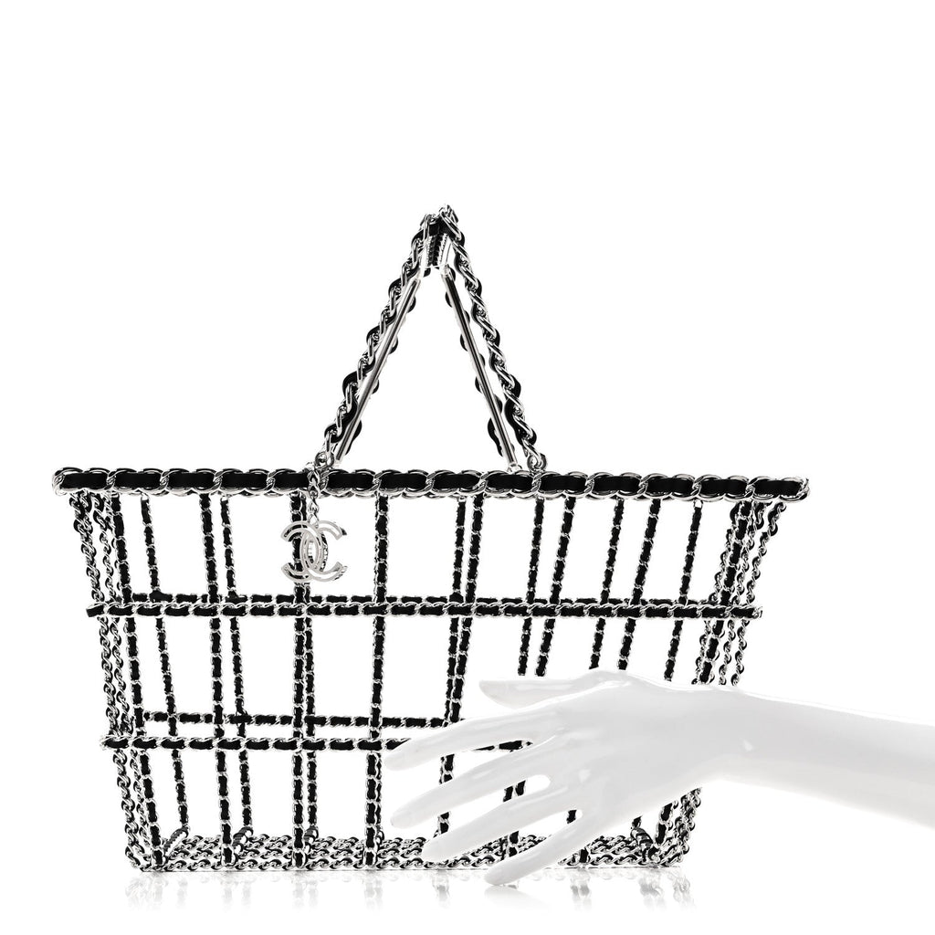 Brass Calfskin Medium Grocery By Chanel Shopping Basket Silver