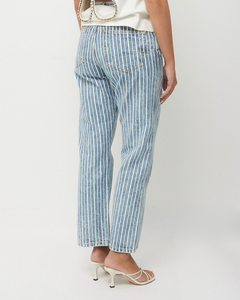 Dior Blue Denim and White Stripe Straight Leg Jeans - US 6