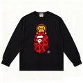 BAPE Style Baby Milo Peeking on Camo Ape Head Long-Sleeve Tee - Black/Red