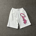 Corteiz Signature Script Logo Heavyweight Shorts - Pink Print white