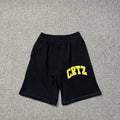 Corteiz Collegiate Arc Logo Heavyweight Shorts - Black yellow
