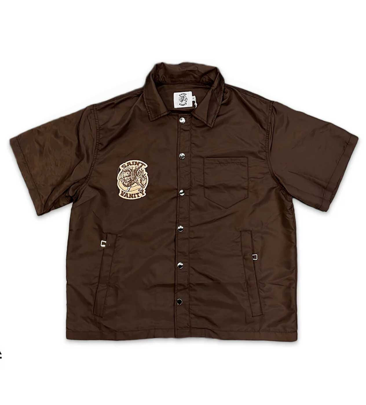 Saint Vanity Nylon Button Zip Up Tee Brown (Detachable Hood)